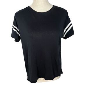 Rag & Bone Washed Black Striped Sleeve Casual Tee